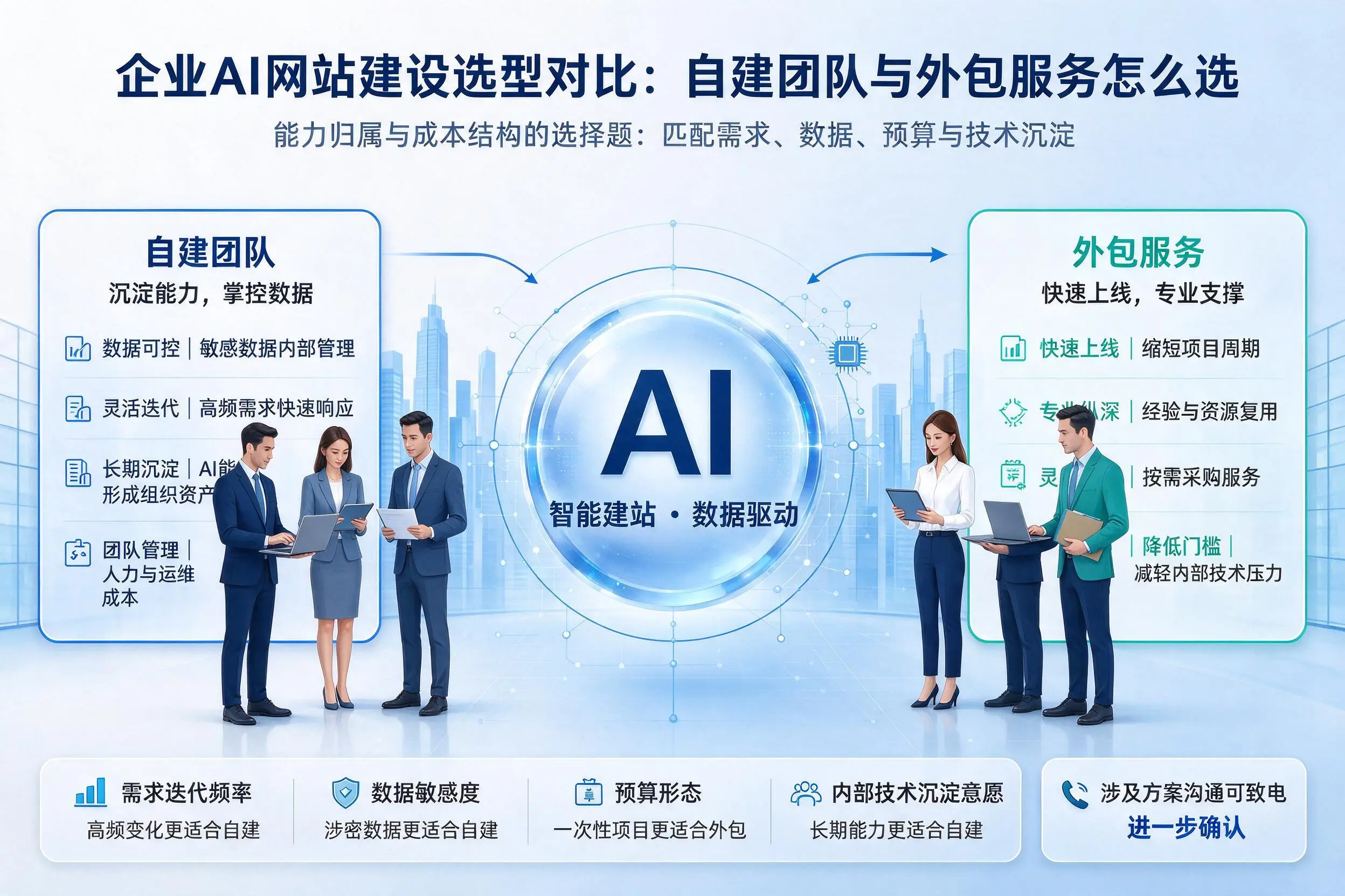 芜湖企业AI网站建设选型对比：自建团队与外包服务怎么选